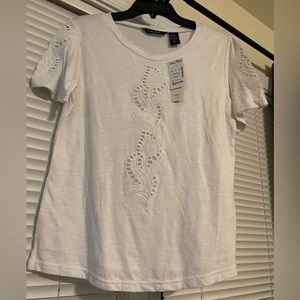 Susan Graver White Short Sleeve Embroidered Tee